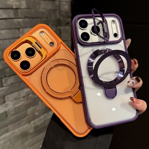 Quality strong magnetic <b>holder</b> transparent <b>phone</b> case for iPhone 11 17 18 pro max camera bracket clear lens film protect cover - Product Image 2