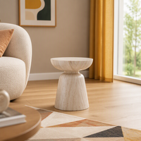 Table d'appoint moderne ModHomi en fibre de verre, aspect travertin, table basse ronde minimaliste en forme de champignon pour salon