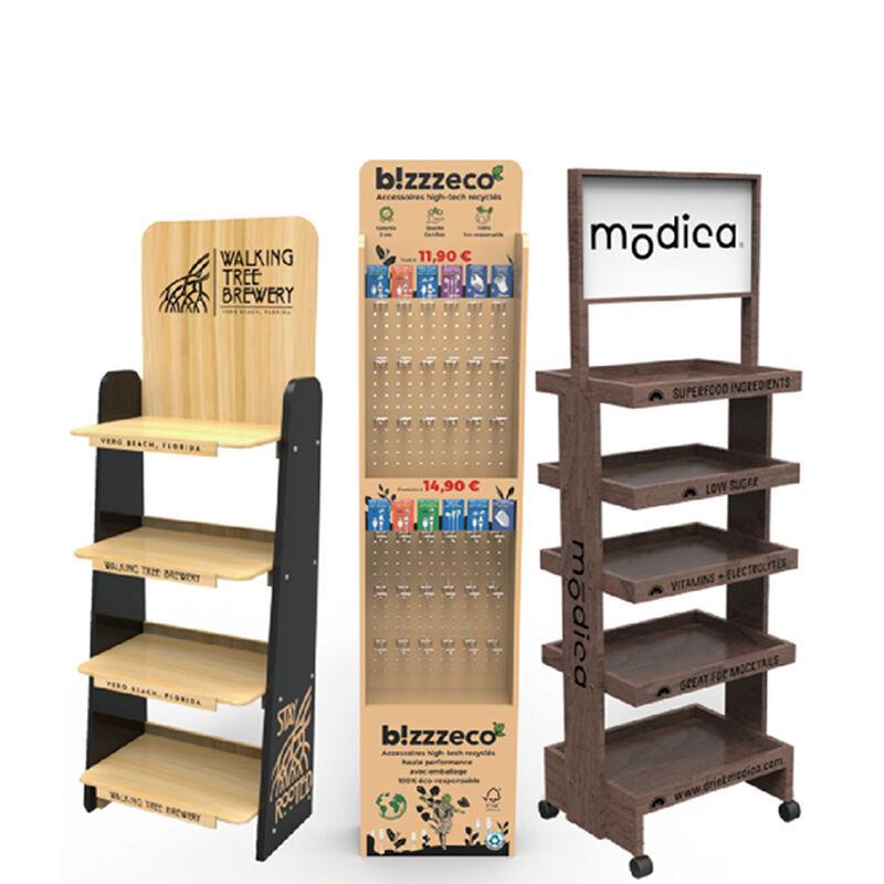 Apache Customizable Modern 5-Shelf Floor Standing Rack Natural Finish for Beer Painted Shelves Wood Display Stand Easy — view 4