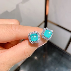 Factory Wholesale Vintage Jewelry Eco-friendly Copper Silver Plated Princess Cut Green Zircon Square Halo <b>Stud</b> <b>Earring</b> for Women - Product Image 1