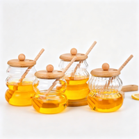 Pot à miel hermétique en verre borosilicate avec couvercle en bambou et cuillère, sans BPA, pour confiture et sirop, idéal pour la cuisine et les coffrets cadeaux