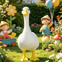 Statue de canard blanc 35 cm en résine, décoration de jardin extérieure sur le thème des fleurs et des oiseaux