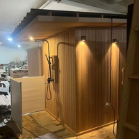 Sauna extérieur moderne en cèdre rouge pour 4 personnes, construction solide, toit incliné, façade en verre sans joint, sauna à vapeur, usage commercial
