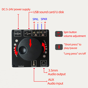 Module amplificateur de puissance numérique Bluetooth 2.0 canaux XY-AP50L 40W 50W double sortie DC 12V 24V avec bouton de volume et interrupteur - Product Image 2