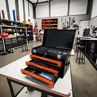 Boîte à outils portable en acier 20'' à 3 tiroirs et 4 niveaux avec poignée de transport, clés réglables et loquets de rangement multifonctionnels