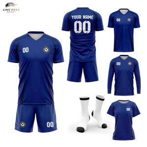 制造商定制数码印花徽标名称男女通用足球球衣套装 OEM 服务经典复古热转印 - Product Image 1