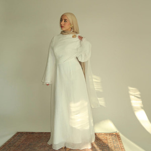 Robe Abaya Modeste en Lin pour Femme, Manches Longues, Couleur Unie, Col Rond, Coupe Ample, Toutes Saisons, Style Moyen-Orient, Usage Quotidien - Product Image 2