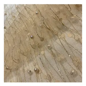 Thiệu Hưng pengda dệt Nylon <span class=keywords><strong>Polyester</strong></span> pursh Xoắn đổ mô hình vàng vải tuyn lưới thêu hạt vải cho Ăn mặc - Product Image 1