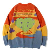 Fuzzy Knitwear Couleur contrastée Jacquard Love Sweater Col rond Manches complètes Hommes INS Fashionable Street Loose Casual Knitted Top