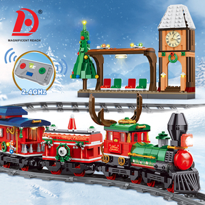 Kit de Construcción de Tren Eléctrico Navideño DIY, Tren de Riel RC de 2.4GHz con Escena de Estación Completa, Juguete Educativo de Construcción - Product Image 1