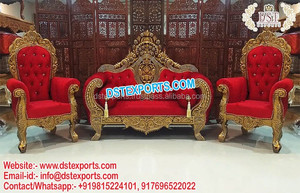 Ensemble canapé de mariage antique musulman asiatique canapé de scène de mariage arabe avec chaises ensemble de meubles anciens en bois sculpté - Product Image 3