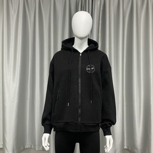 Logo personalizzato stampato Plain 3D ricamo in bianco Full Face Zip felpe nere <span class=keywords><strong>con</strong></span> cappuccio sopra il viso felpe <span class=keywords><strong>con</strong></span> <span class=keywords><strong>cerniera</strong></span> completa per le donne - Product Image 5