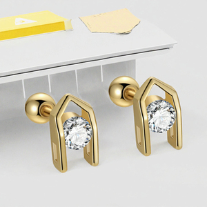 925 Sterling Silver <b>Moissanite</b> Screw Back Stud <b>Earrings</b> | Gold Plated Princess Cut | Geometric Vintage Jewelry Gift for Women - Product Image 3