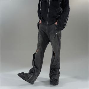Nouveauté Jeans droits pour homme, style ample, denim délavé à l'acide, trous, coupe mi-lâche, style streetwear - Product Image 3