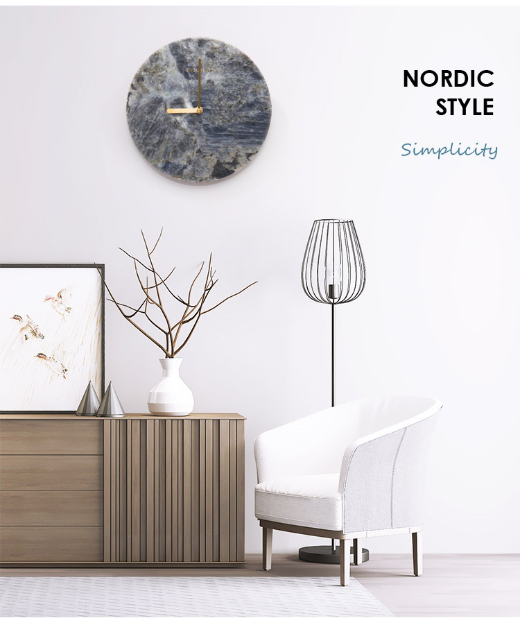 Round Wall Clocks Grey Stone Home Decor Modern Marble Wall Clock And Marble Art Craft horloge murale Gift Namibian White