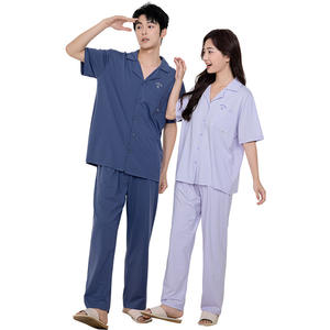 Custom-Made Lenzing Modal Cotton Collared Cardigan Simple Embroidered Couple Pajamas for <b>Men</b> Women Family Matching Loungewear - Product Image 3