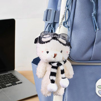 Mini ours en peluche doux porte-clés lunettes de pilote rouge dessin animé conception typographie imprimé jouets en peluche poupée en peluche pour