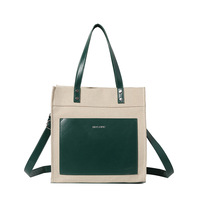 Sac fourre-tout en toile personnalisé pour femme, nouveau modèle tendance, logo imprimé, couleur contrastée, décontracté, pour le bureau, bandoulière, fermeture éclair, polyester