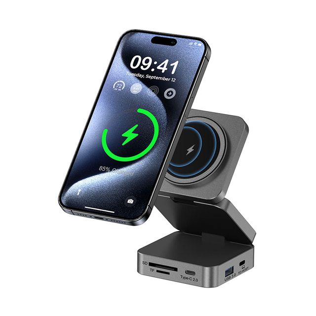 New 10 in 1 USB-C Hub Docking Station 4K SD TF Card Reader Gigabit Ethernet 15W Magnetic Wireless Charger in Stock
