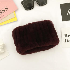 Winter Knit Rex Konijnenbont Hoofdbanden Hoge Elastische Gebreide Halswarmer Sjaals Voor Vrouwen - Product Image 3