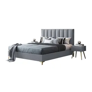 Groothandel Fabriek Direct Licht Grijs Luxe Queen Size Bed Room Furniture Koning Fluwelen Stof Met Distributeur Prijs