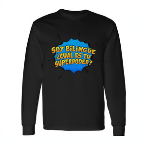 T-shirt bilingue à manches longues pour professeur d'espagnol sur le thème des super-héros, idéal pour les promotions - Product Image 3