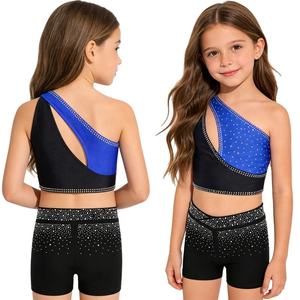 Tenue de patinage artistique, de gymnastique et de danse pour filles de 6 à 16 ans, ensemble haut court et short pour spectacles de danse et événements sportifs - Product Image 2