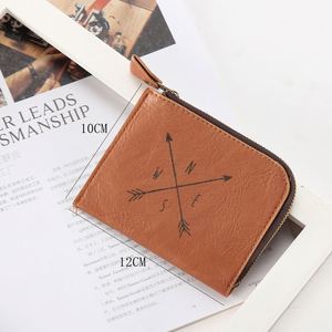 Vintage Coin Pack PU Keychain Bag Casual Round Mini Pouch With <b>Zipper</b> Fashionable Long Thread Pattern <b>Wallet</b> - Product Image 2
