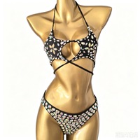2027 Maillot de bain de luxe de créateur, style bikini, orné de strass brillants, pour la danse, les spectacles, les tenues de strip-teaseuse et les soirées étoilées
