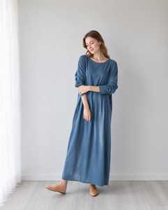 Robe longue en lin et coton pour femme avec poches, manches longues, coupe ample, automne, grandes tailles, vêtements faits main, fournisseur B2B en gros, fabricant - Product Image 2