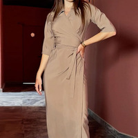 2024 DEMU nouvelle mode couleur unie POLO col à lacets mince robe à manches longues pour les femmes pour les musulmans vente directe d'usine