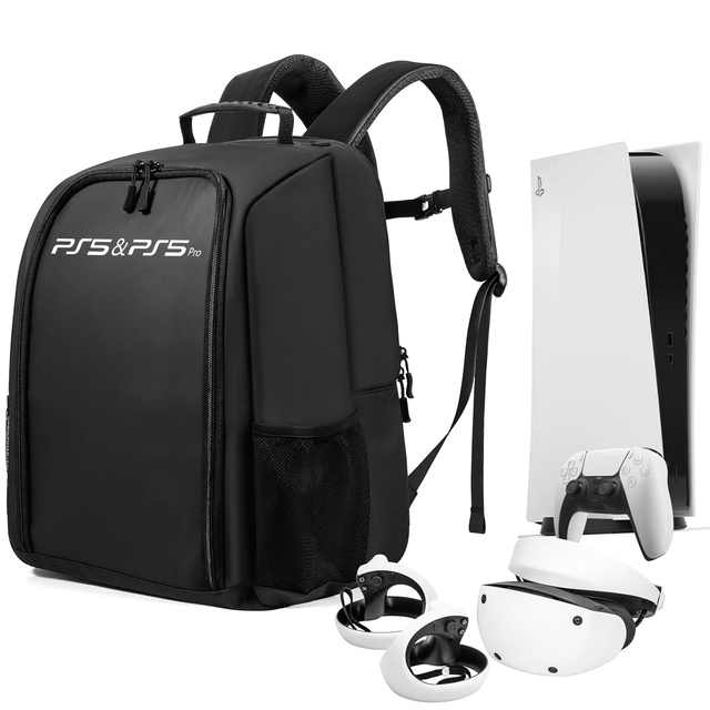Waterproof Nylon Zipper Portable PS5/PS5 Slim/PS5 Pro/PSVR2 Console Backpack for PlayStation 5 & Accessories