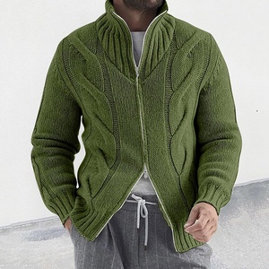 Cárdigan acanalado para <span class=keywords><strong>hombre</strong></span>, suéteres, chaqueta con doble cremallera, abrigo de invierno de punto trenzado, prendas de punto cálidas, trajes de otoño, suéter de <span class=keywords><strong>cuello</strong></span> <span class=keywords><strong>alto</strong></span> - Product Image 2