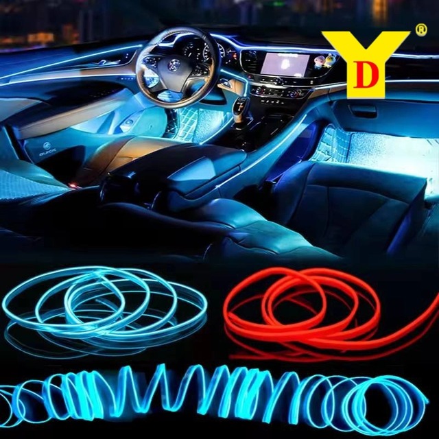 YD Flexible EL Wire Neon Light Strip for Car Interior Decoration with USB Battery or Car Power Customizable Color LED Glow Tape