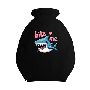 <b>Cute</b> Shark Print Women's Casual Hoodie With Bite Me Design, 100% Polyester Knitted <b>Sweatshirt</b>, Autumn Fashion, Heat-Transfer Pri - Product Image 1