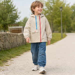 Giacca a vento con cappuccio per bambini all'ingrosso, leggera e resistente all'acqua, con cerniera, per attività all'aperto, abbigliamento per bambini - Product Image 2