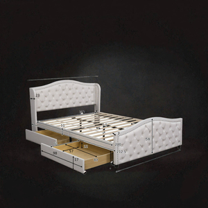 Cadre de lit king size moderne à LED avec 4 tiroirs et tête de lit de rangement, 1 station de charge Type-C/2 USB, tissu en lin gris - Product Image 3
