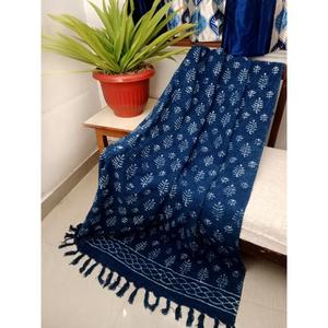 <b>Blue</b> Handmade Cotton <b>Throw</b> Blanket Printed Tassels Eco-friendly Lightweight All-Season Home Decor for Great Price - Product Image 1