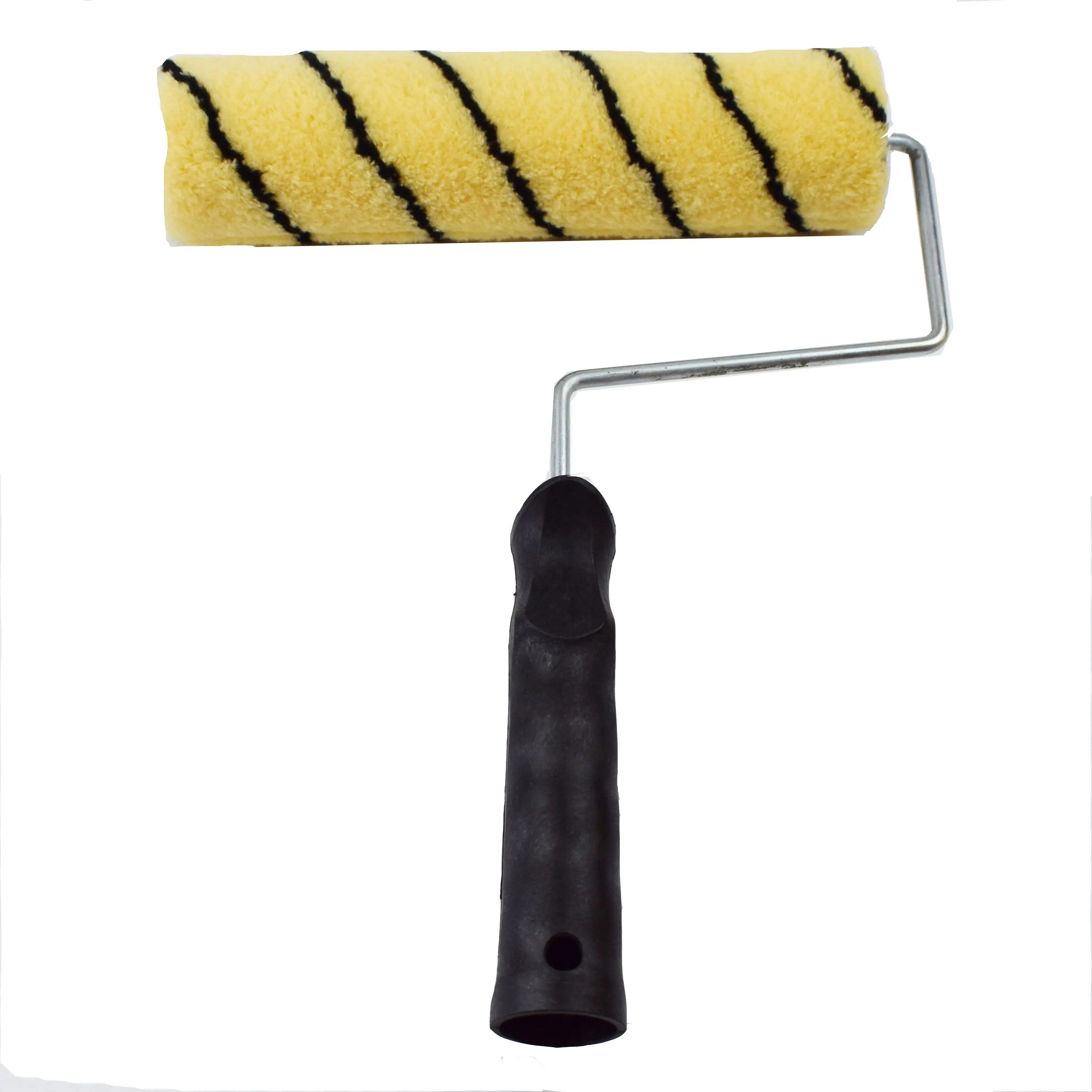 Vente chaude peau de tigre manche noir polyester fond jaune bande noire brosse à rouleau industrielle