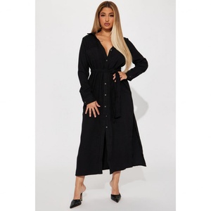 Nuevo Diseño Vestido Casual de Mujer de Alta Calidad con Botones al Frente, Cintura Ajustable, Aberturas Laterales Altas, Sin Elasticidad y Mangas Largas - Product Image 4