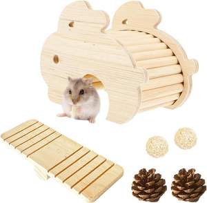 Escondite para Cobayas, Escondite de Madera para Hámster, Casa de Madera Natural para Hámster, Refugio de Madera Maciza para Mascotas Pequeñas - Product Image 1