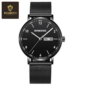 Binbond Men's Quartz Watch 7mm Ultra Thin Waterproof Analog With Date Display Stainless Steel Mesh Band - Product Image 5