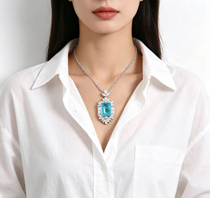 Collar de Plata 925 con Cristal Paraiba, Elegante y Lujoso para Fiestas, Uso Diario, Cumpleaños, un Gran Regalo Sorpresa para Chicas - Product Image 4