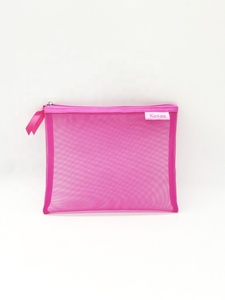 <span class=keywords><strong>Pochette</strong></span> en maille de nylon <span class=keywords><strong>fuchsia</strong></span> sac en maille de polyester plat personnalisé <span class=keywords><strong>pochette</strong></span> à fermeture éclair de maquillage en maille RPET 100% personnalisée - Product Image 3