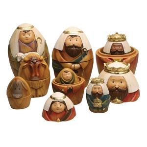 Hermoso Juego de Muñecas de Resina de los Tres Reyes Magos y el Pastor, Muñecas de Navidad Apilables, Juego de 9 - Product Image 1