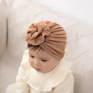 LRTOU Großhandel Mode Kleinkind Mädchen Jungen Stirnband Zubehör Hut Kleinkind Muslim Neugeborene Baby Blume Seide Stoff Turban Mütze