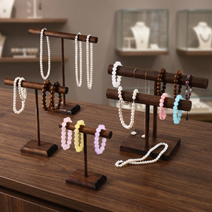 Jewelry Organizer Stand Wooden <b>T</b>-<b>Bar</b> Necklace Rack <b>Bracelet</b> Holder Display Bangle - Product Image 3