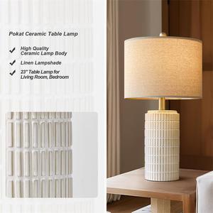 Nordic Style White Ceramic Bedside Table Light Modern <strong>Linen</strong> <strong>Shade</strong> for Bedroom Living Room Decor Table <strong>Lamp</strong> for Restaurant - Product Image 6