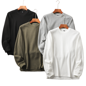 Nouveau T-shirt décontracté pour homme 2025, en maille gaufrée à haute densité, couleur unie, col rond, coupe ample, fil teint, anti-plis, respirant, 100% coton - Product Image 1