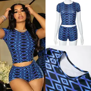 D24ST089 New Product Ideas 2024 Graphic Tshirt Crop Tops Shorts For Women 2 Piece Shorts Set